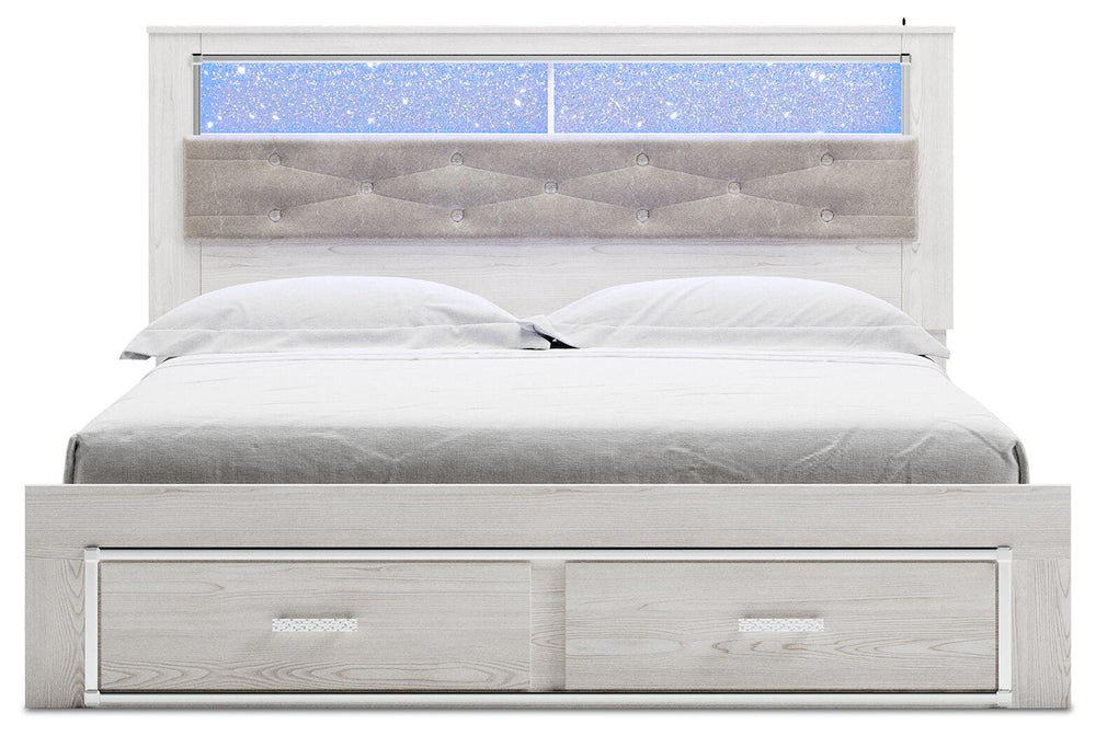 Altyra King Upholstered Bookcase Bed with Storage - White (4)
