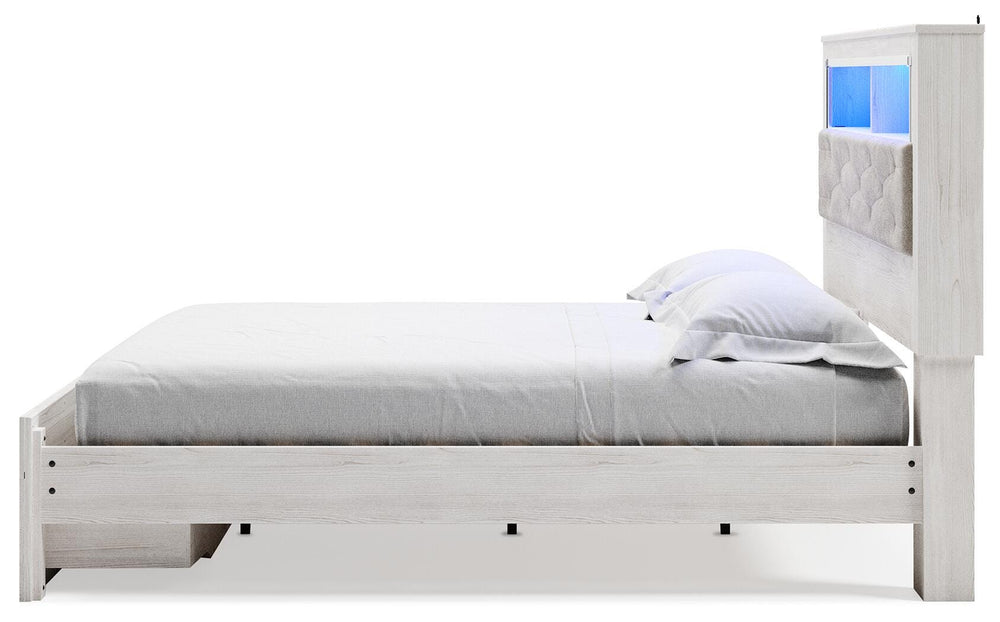 Altyra King Upholstered Bookcase Bed with Storage - White (7)