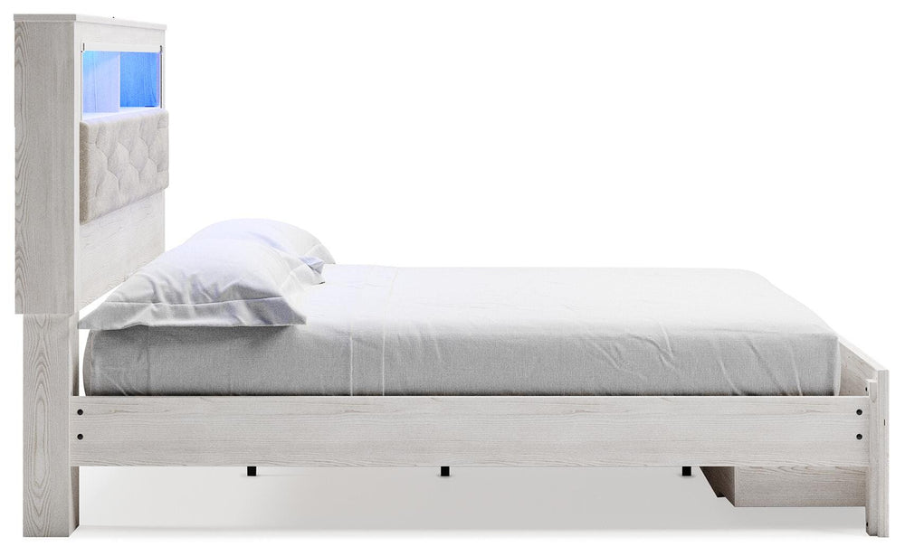 Altyra King Upholstered Bookcase Bed with Storage - White (5)