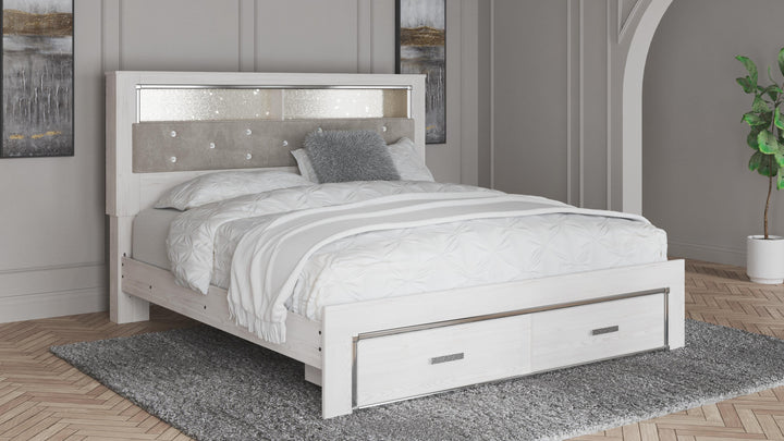 Altyra King Upholstered Bookcase Bed with Storage - White (2)