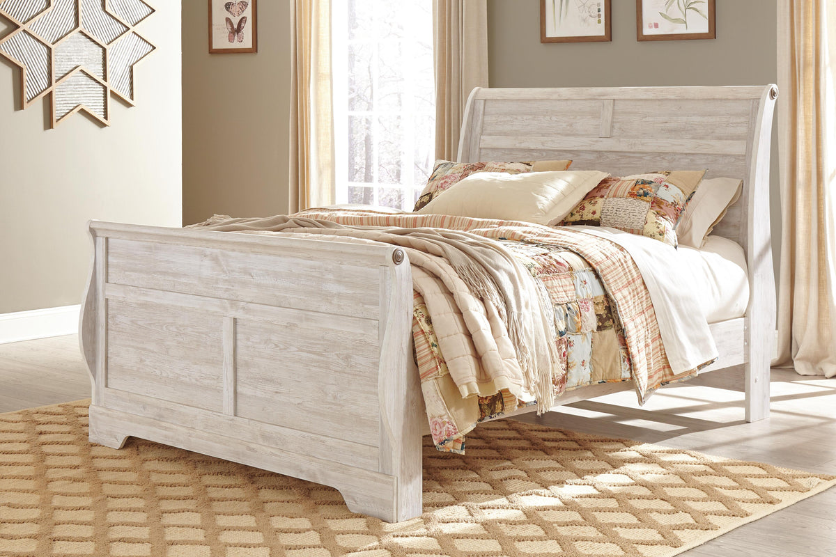Willowton Queen Sleigh Bed - Whitewash (2)