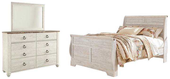 Willowton Queen Sleigh Bed, Dresser and Mirror (1)