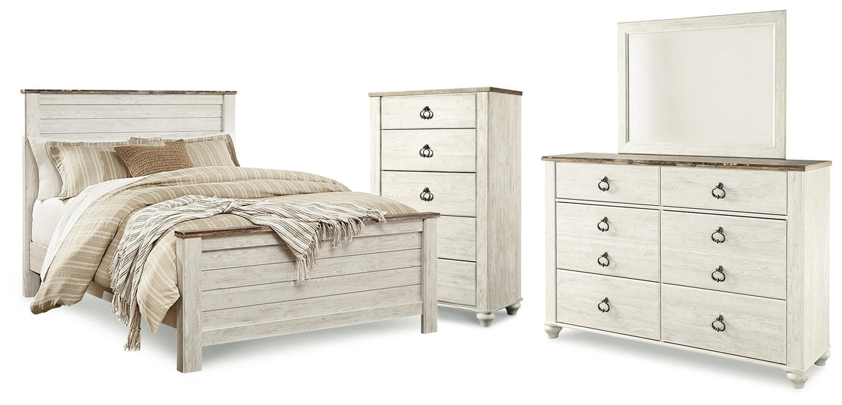 Willowton Queen Panel Bed, Dresser, Mirror and Chest