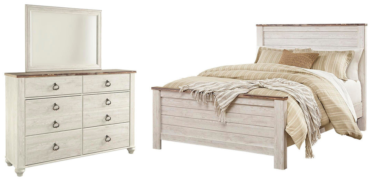 Willowton Queen Panel Bed, Dresser and Mirror (1)