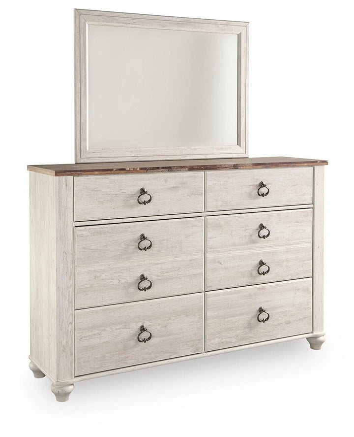 Willowton Twin Bed with Storage, Dresser, Mirror, Chest and Nightstand - Whitewash (2)