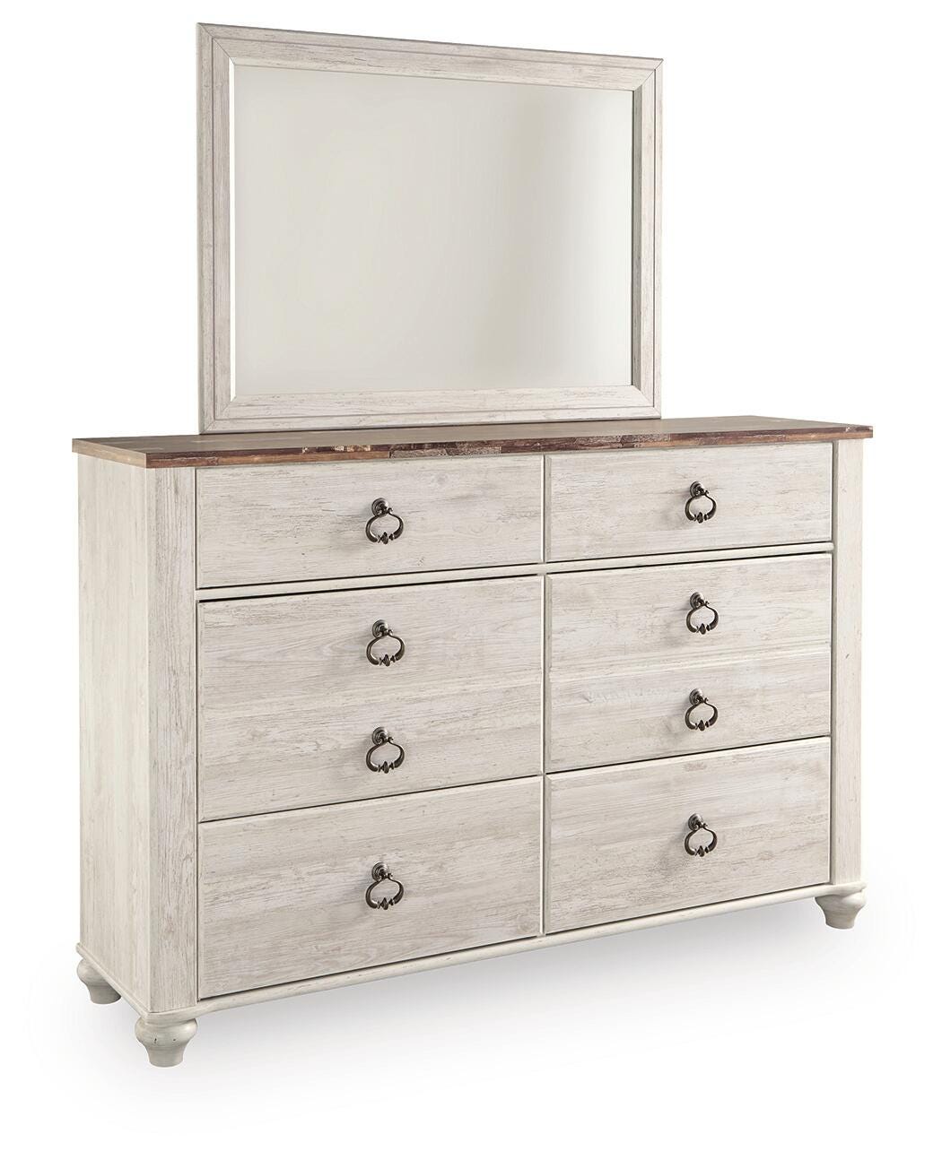 Willowton Full Panel Bed with Storage, Dresser and Mirror - Whitewash (2)