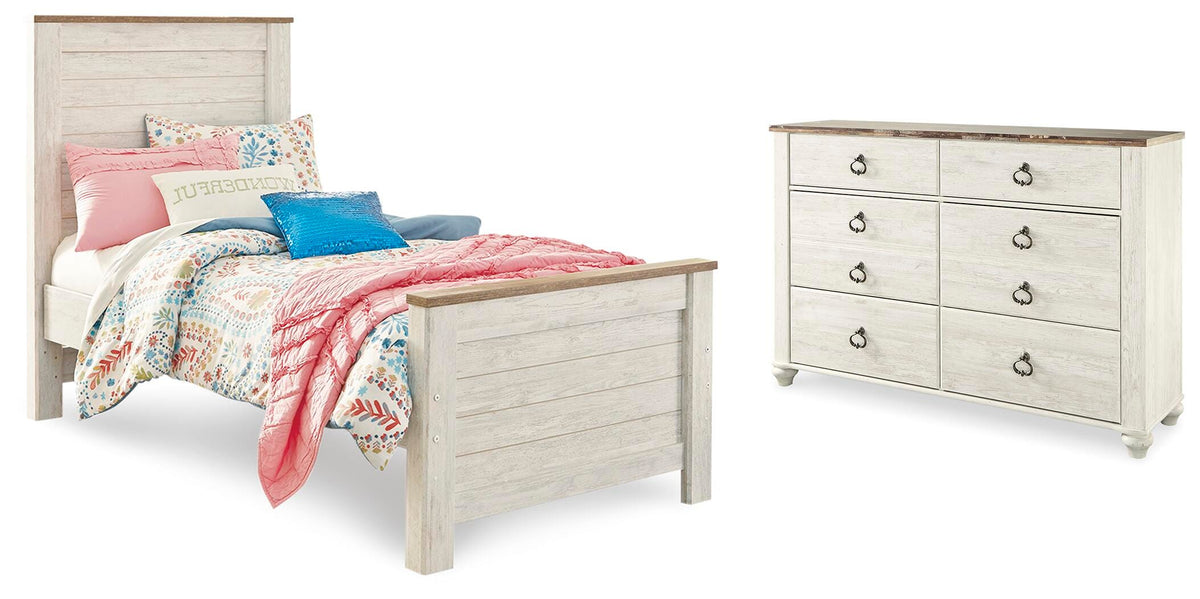 Willowton Twin Panel Bed and Dresser - Whitewash (1)