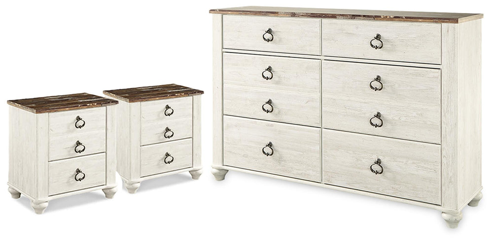 Willowton Dresser and 2 Nightstands - Whitewash (1)