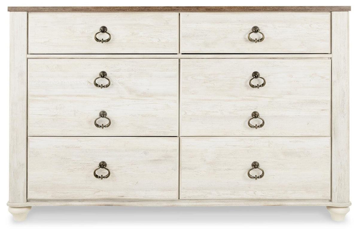 Willowton Queen Sleigh Bed, Dresser and Nightstand - Whitewash (2)