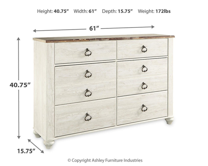 Willowton Twin Panel Bed and Dresser - Whitewash (6)