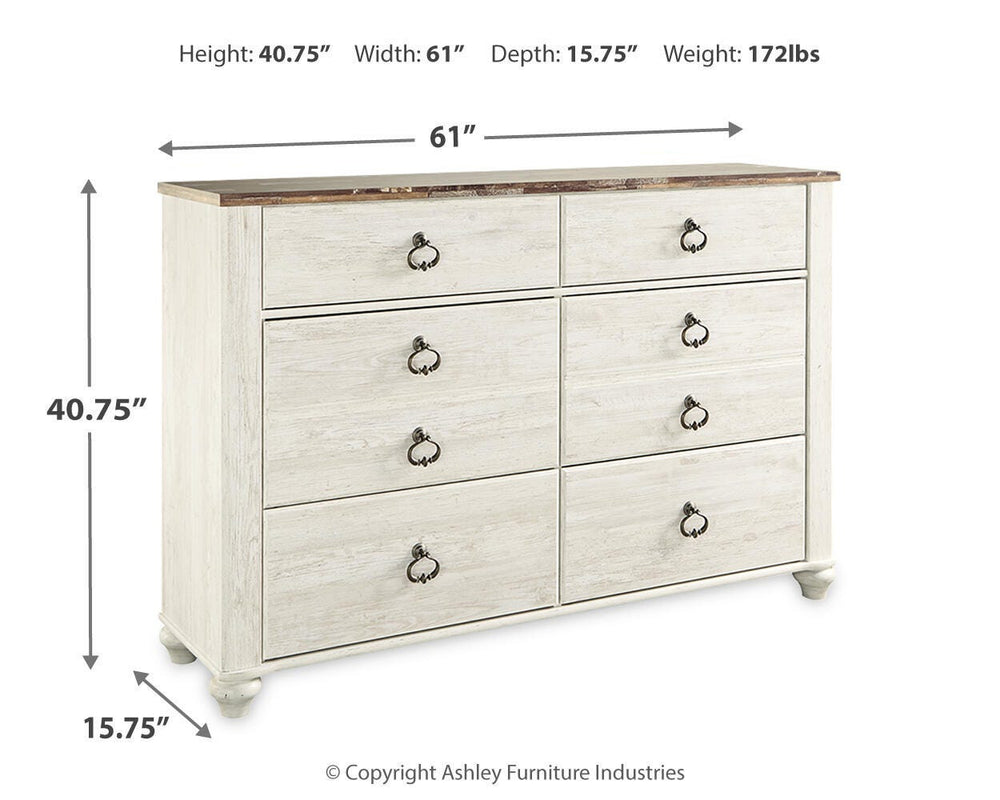 Willowton Twin Panel Bed and Dresser - Whitewash (6)