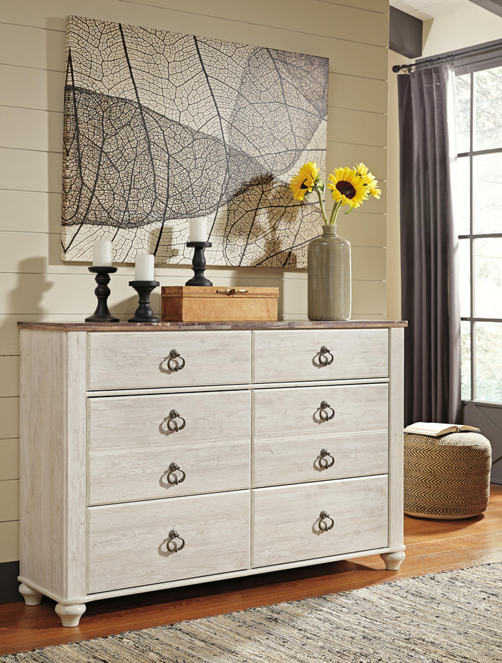 Willowton Twin Panel Bed and Dresser - Whitewash (9)
