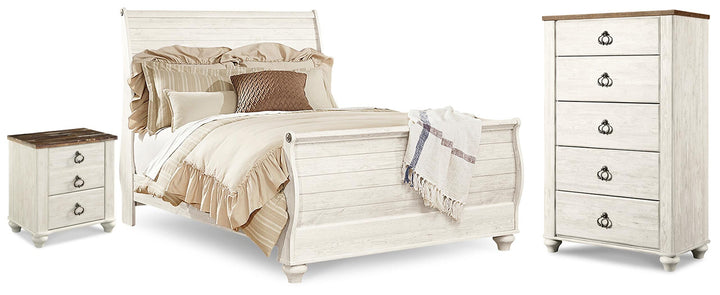 Willowton Queen Sleigh Bed, Chest and Nightstand (1)