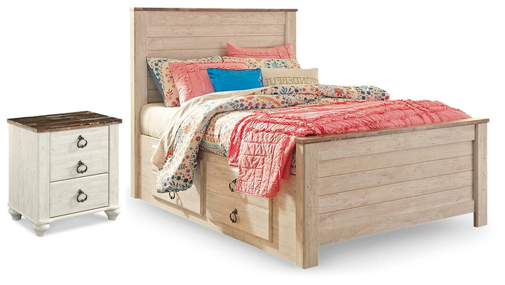 Willowton Full Panel Bed with Storage and Nightstand - Whitewash (6)