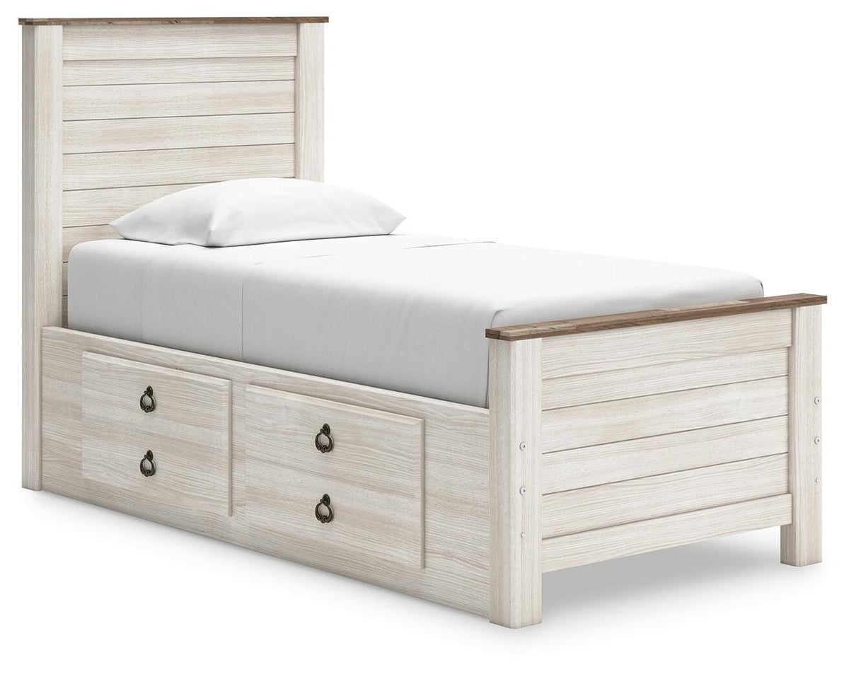 Willowton Twin Panel Bed with 2 Storage Drawers - Whitewash (1)