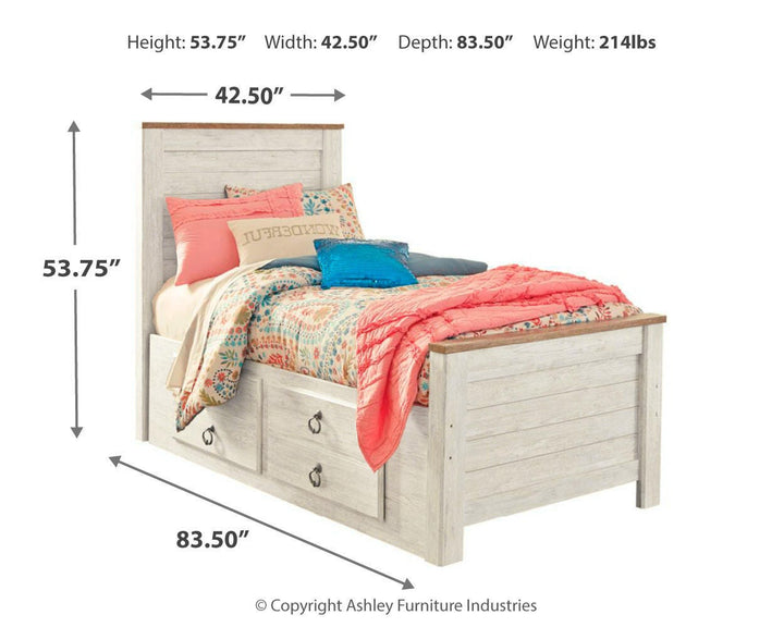 Willowton Twin Bed with Storage, Dresser, Mirror, Chest and Nightstand - Whitewash (7)