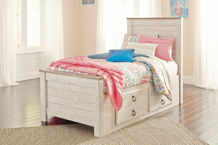 Willowton Twin Bed with Storage, Dresser, Mirror, Chest and Nightstand - Whitewash (12)