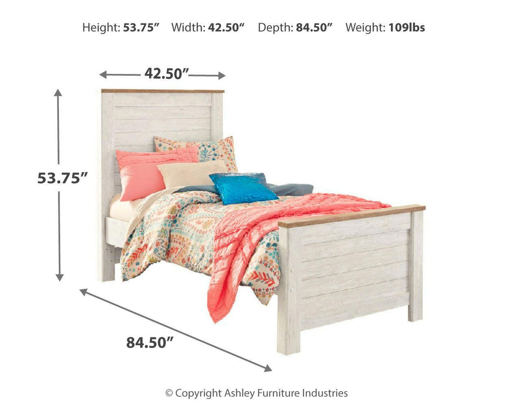 Willowton Twin Panel Bed and Dresser - Whitewash (8)