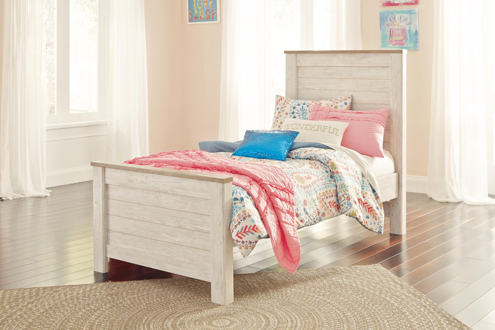 Willowton Twin Panel Bed and Dresser - Whitewash (10)