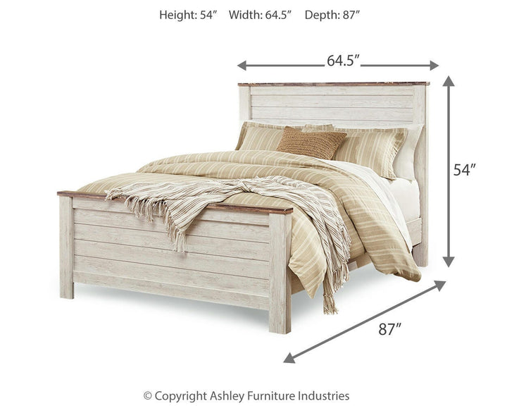 Willowton Queen Panel Bed, Dresser, Mirror, Chest and 2 Nightstands - Whitewash (9)