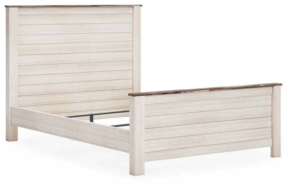 Willowton Queen Panel Bed, Dresser, Mirror and 2 Nightstands - Whitewash (6)