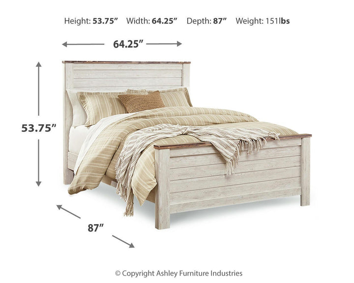 Willowton Queen Panel Bed, Dresser, Mirror and 2 Nightstands - Whitewash (7)