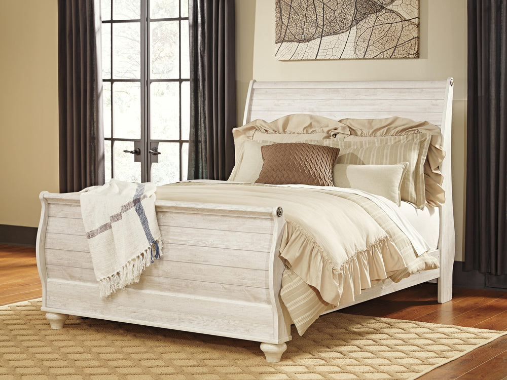 Willowton Queen Sleigh Bed - Whitewash (2)