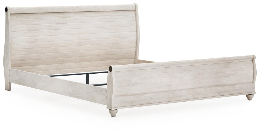 Willowton Queen Sleigh Bed with Mirrored Dresser and Nightstand - Whitewash (4)