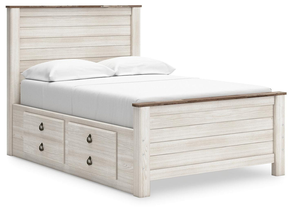 Willowton Full Panel Bed with 2 Storage Drawers - Whitewash (1)