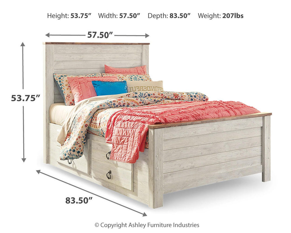 Willowton Full Panel Bed with Storage, Dresser and Mirror - Whitewash (4)