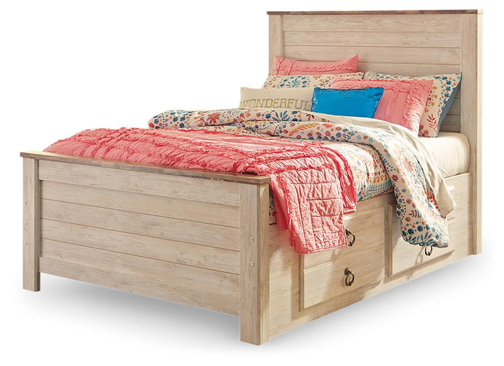 Willowton Full Panel Bed with Storage and Nightstand - Whitewash (1)
