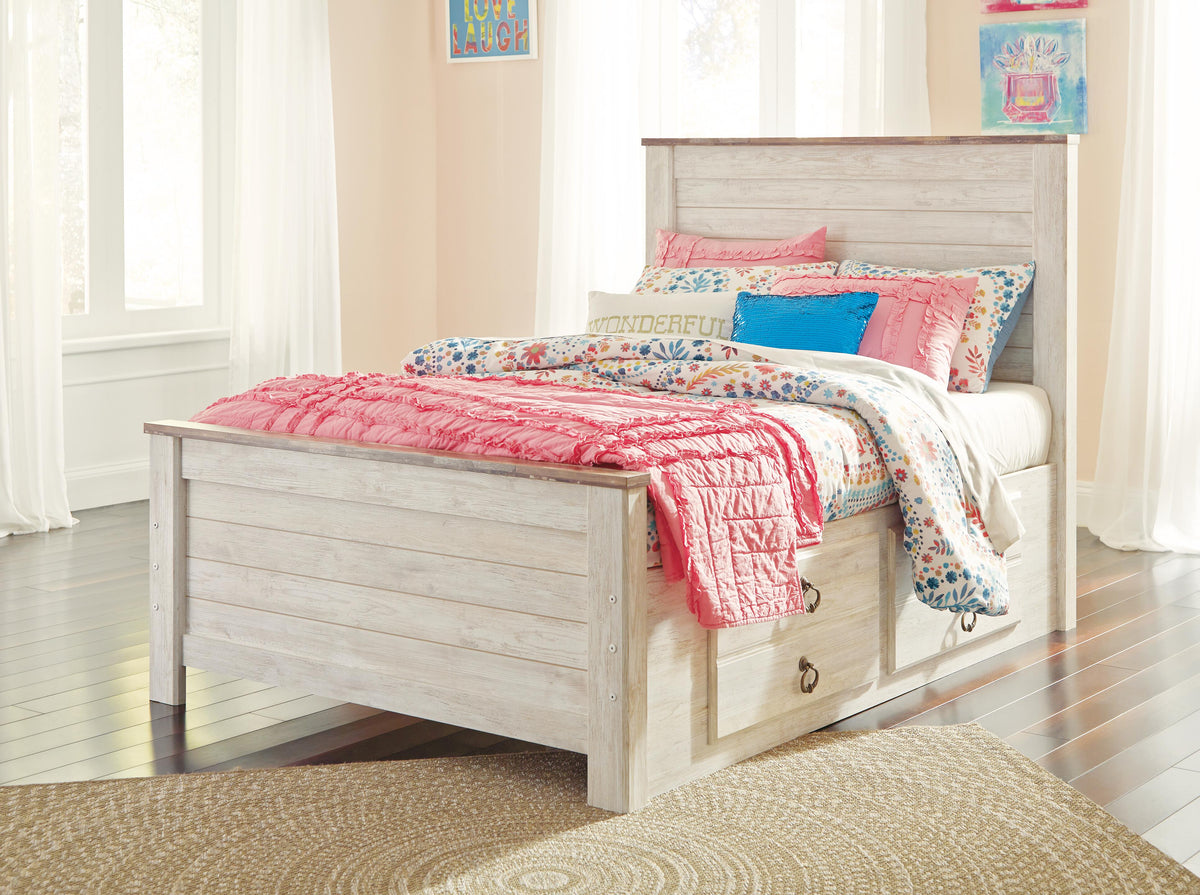 Willowton Full Panel Bed with 2 Storage Drawers - Whitewash (2)