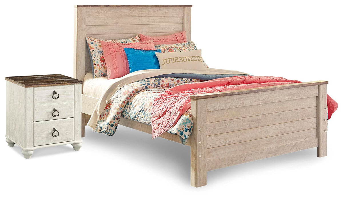 Willowton Full Panel Bed and Nightstand - Whitewash (1)