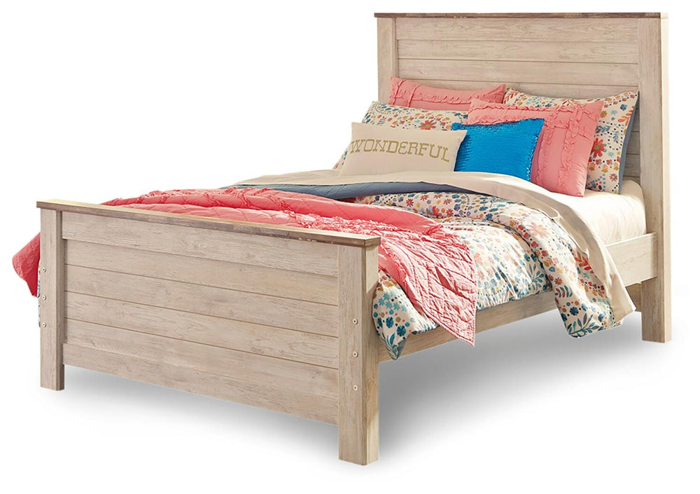 Willowton Full Panel Bed and Nightstand - Whitewash (2)