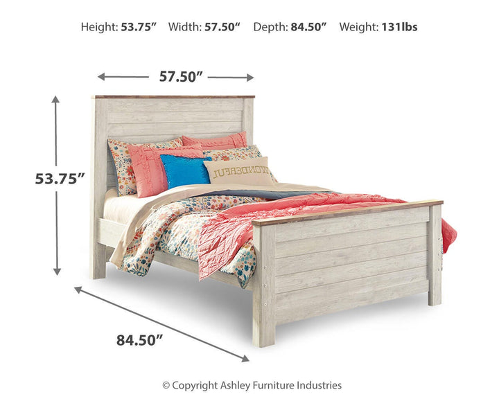 Willowton Full Panel Bed and Nightstand - Whitewash (4)