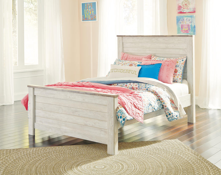 Willowton Full Panel Bed and Nightstand - Whitewash (6)