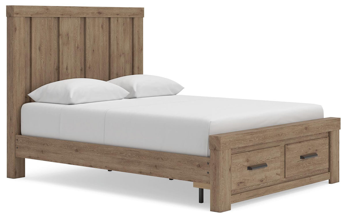 Oliandon Queen Panel Storage Bed - Light Brown (1)