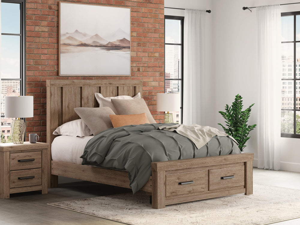 Oliandon Queen Panel Storage Bed - Light Brown (2)