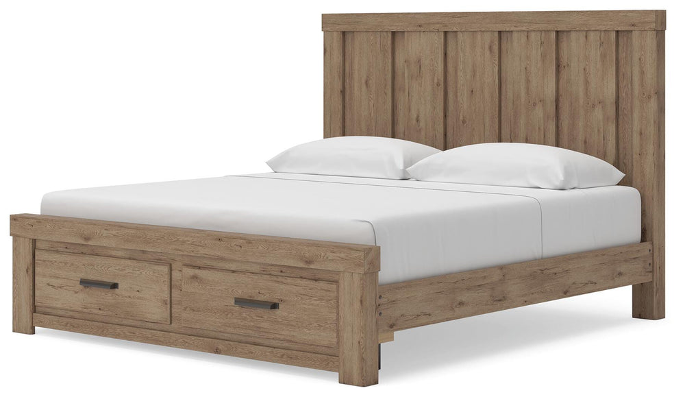 Oliandon King Panel Storage Bed - Light Brown (4)