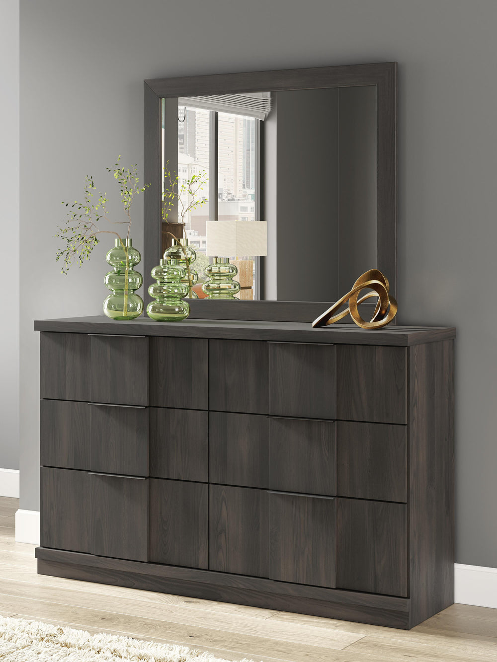 Shaehartin Dresser and Mirror - Dark Brown (2)