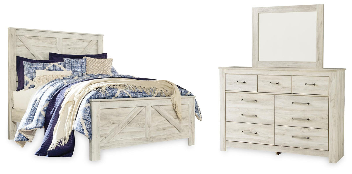 Bellaby Queen Crossbuck Panel Bed, Dresser and Mirror (1)