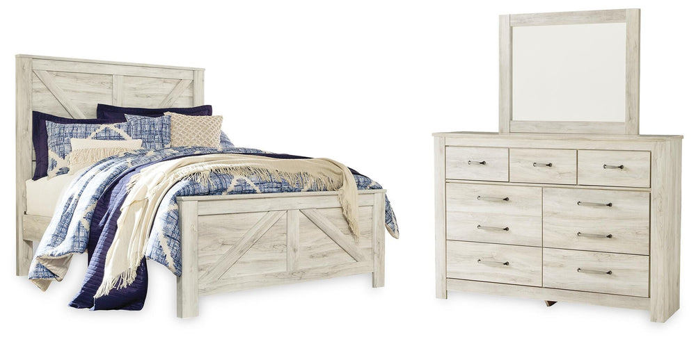 Bellaby Queen Crossbuck Panel Bed, Dresser and Mirror (1)