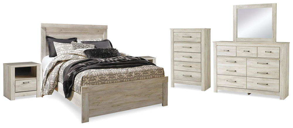 Bellaby Queen Panel Bed, Dresser, Mirror, Chest and 2 Nightstands - Whitewash (2)