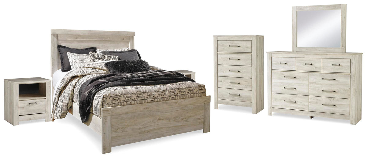 Bellaby Queen Panel Bed, Dresser, Mirror, Chest and 2 Nightstands - Whitewash (2)