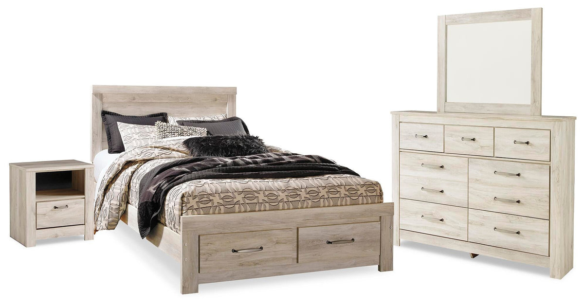 Bellaby Queen Panel Storage Bed, Dresser, Mirror and Nightstand - Whitewash (1)