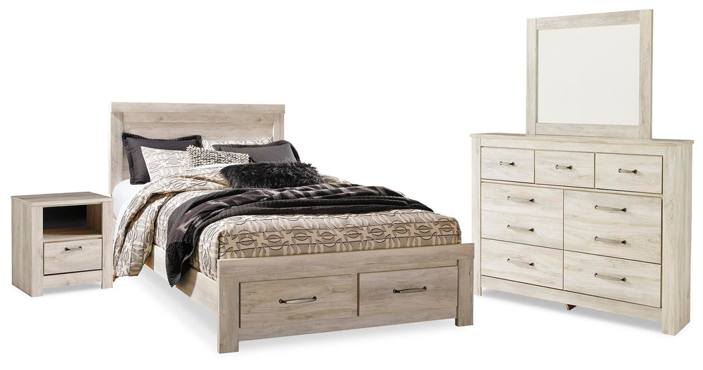 Bellaby Queen Panel Storage Bed, Dresser, Mirror and Nightstand - Whitewash (1)