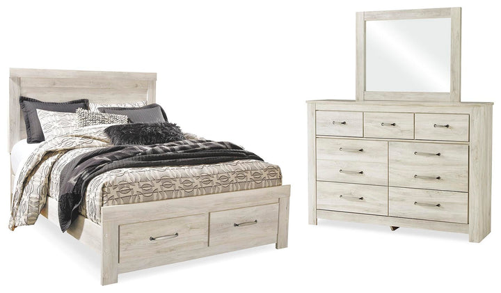 Bellaby Queen Panel Storage Bed, Dresser and Mirror - Whitewash (1)