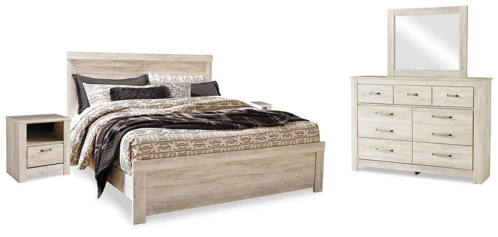 Bellaby King Panel Bed, Dresser, Mirror and 2 Nightstands - Whitewash (1)