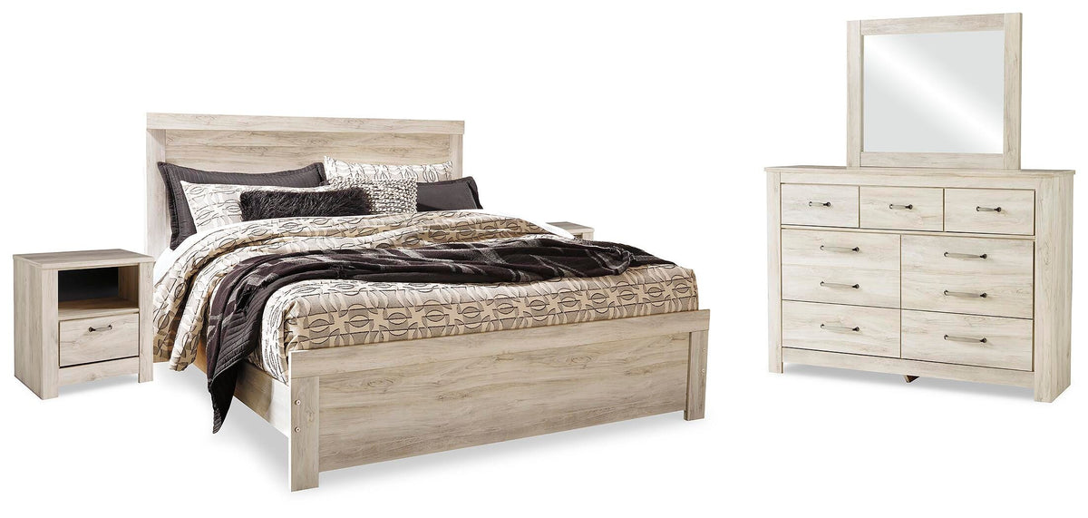 Bellaby King Panel Bed, Dresser, Mirror and 2 Nightstands - Whitewash (1)