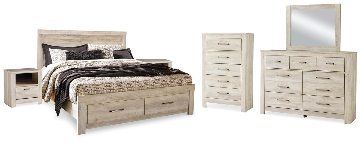 Bellaby King Storage Bed, Dresser, Mirror, Chest and 2 Nightstands - Whitewash (2)